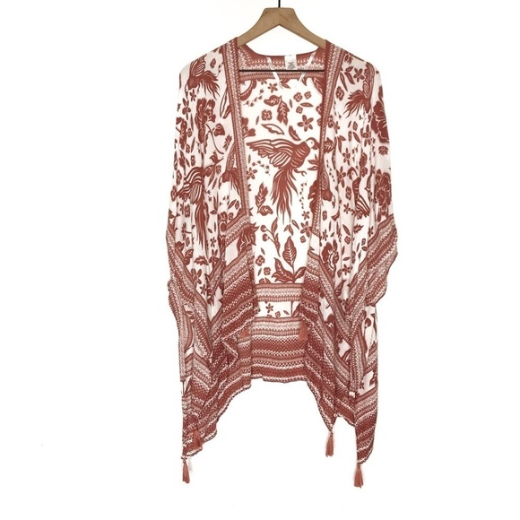 VINCE CAMUTO Bird Floral Block Print Topper Wrap Kimono - Picture 7 of 10